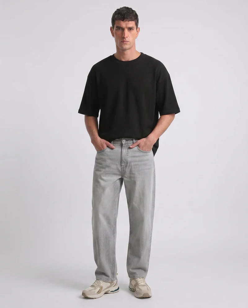 T-shirt Boxy Fit Effetto Maglia Coerente - Nero