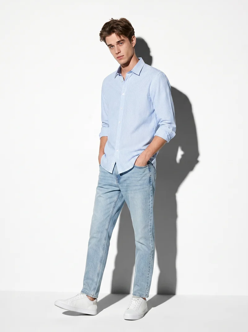 Camicia Regular Fit Easy Iron in Cotone - Azzurro