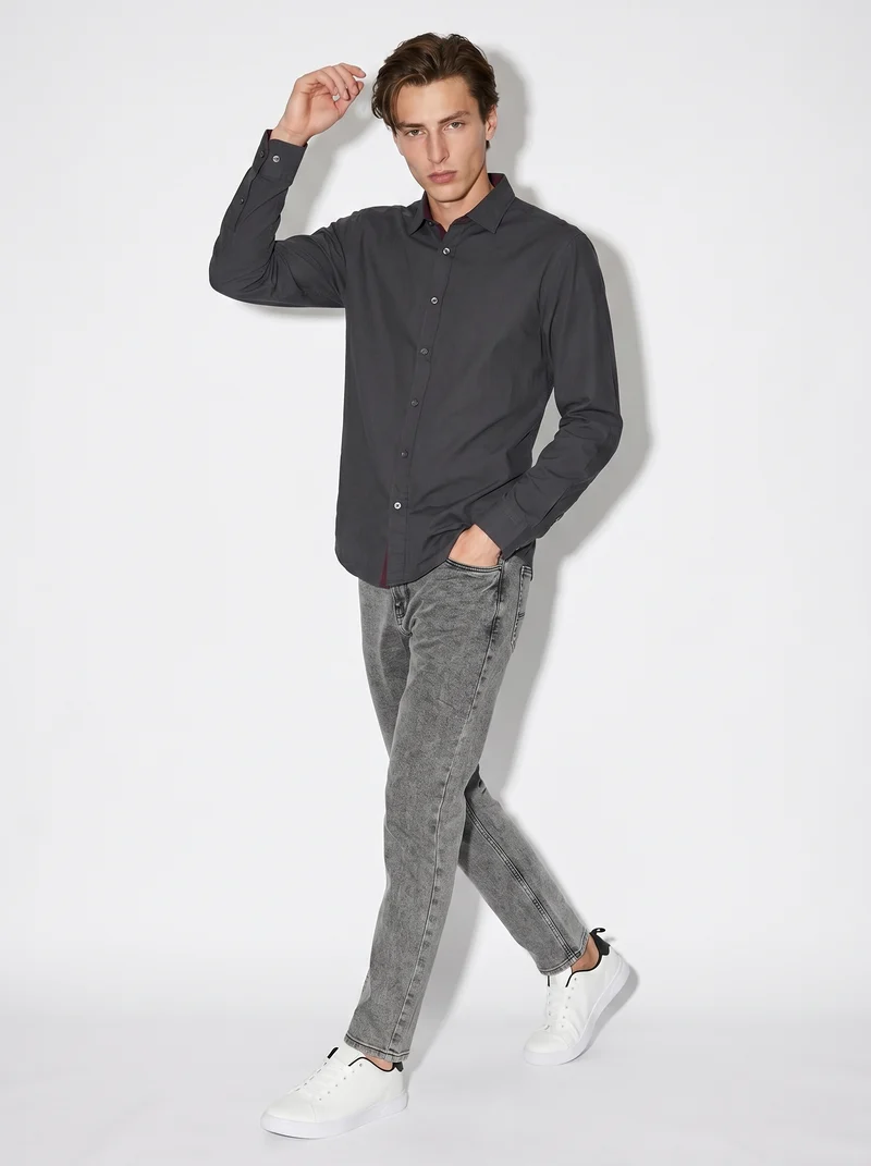 Camicia Regular Fit Easy Iron in Cotone - Grigio piombo