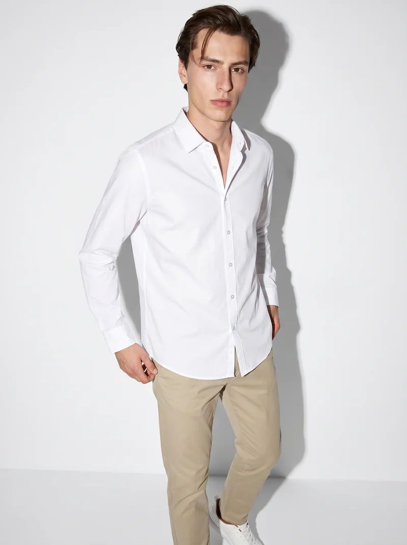 Camicia Regular Fit Easy Iron in Cotone - Bianco