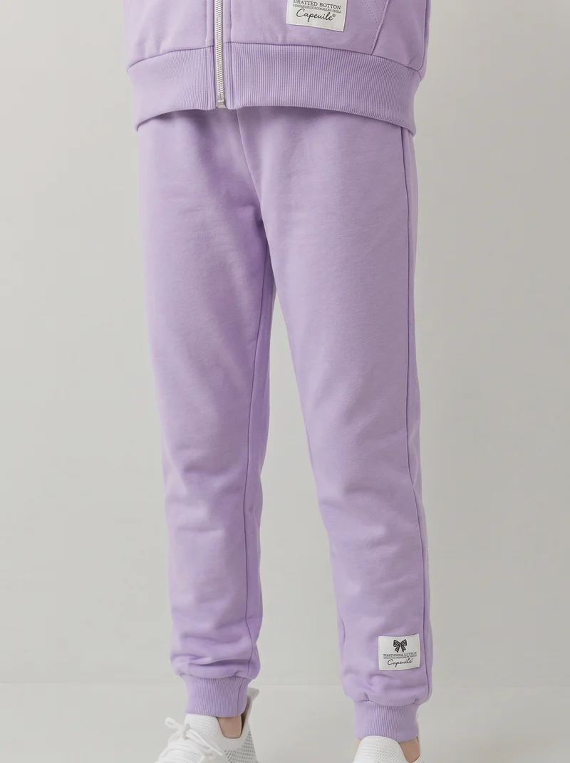 Jogger in felpa di cotone con elastico - Lilla