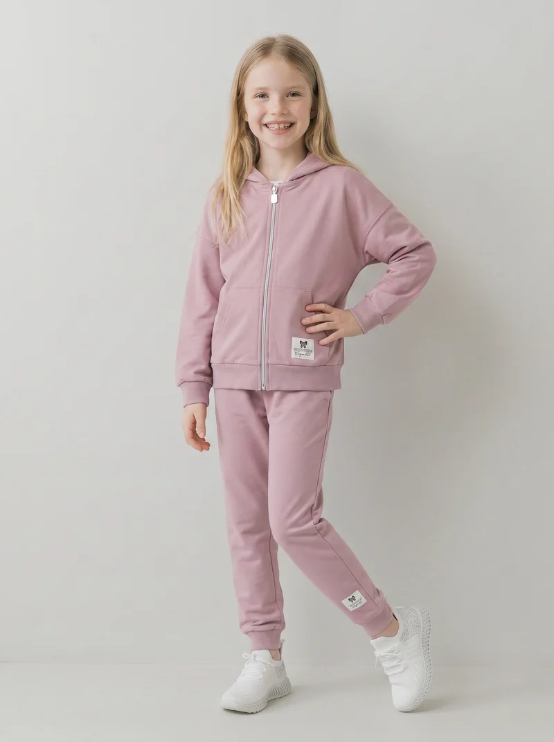 Jogger in felpa di cotone con elastico - Rosa polvere
