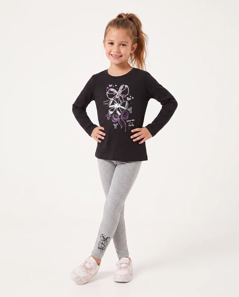 Set due pezzi bambina: T-shirt e leggings - Nero