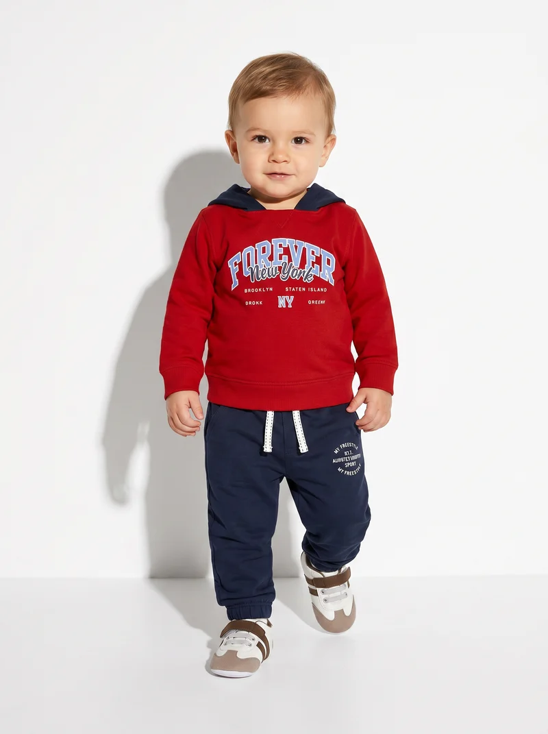 Jogger basico in cotone con stampa - Blu
