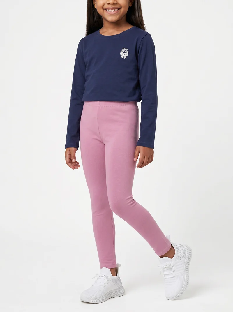 Leggings basico elasticizzato per bambina - Viola malva