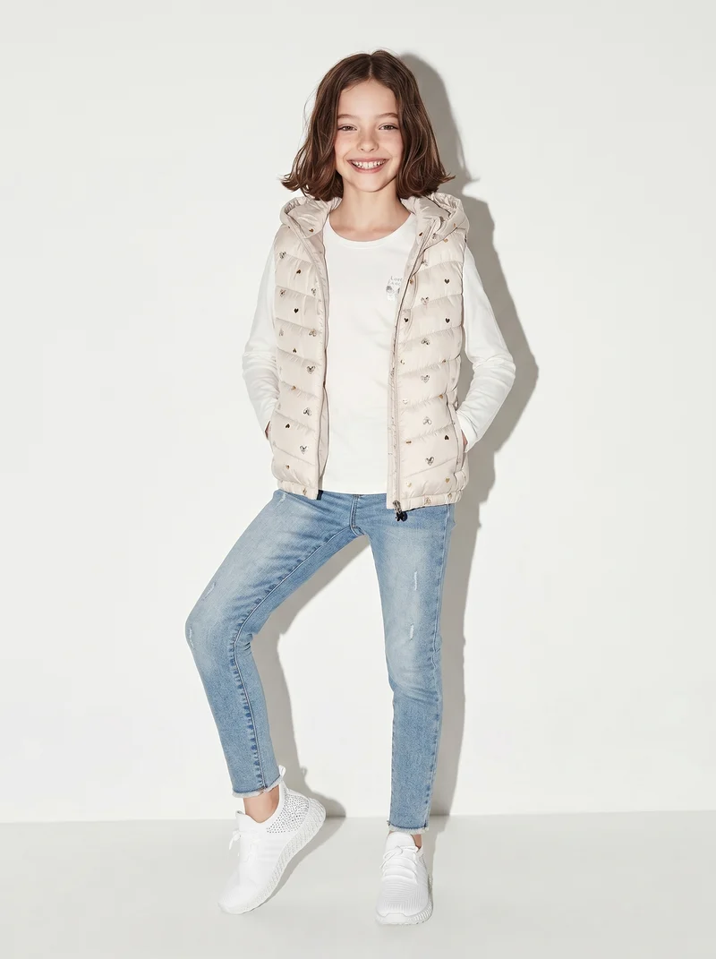 Gilet imbottito con cappuccio e tasche - Fantasia