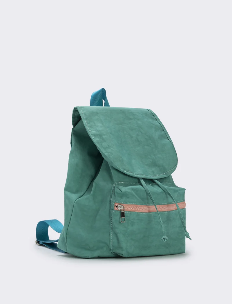 Zaino bambina in nylon con tasca pratica - Verde