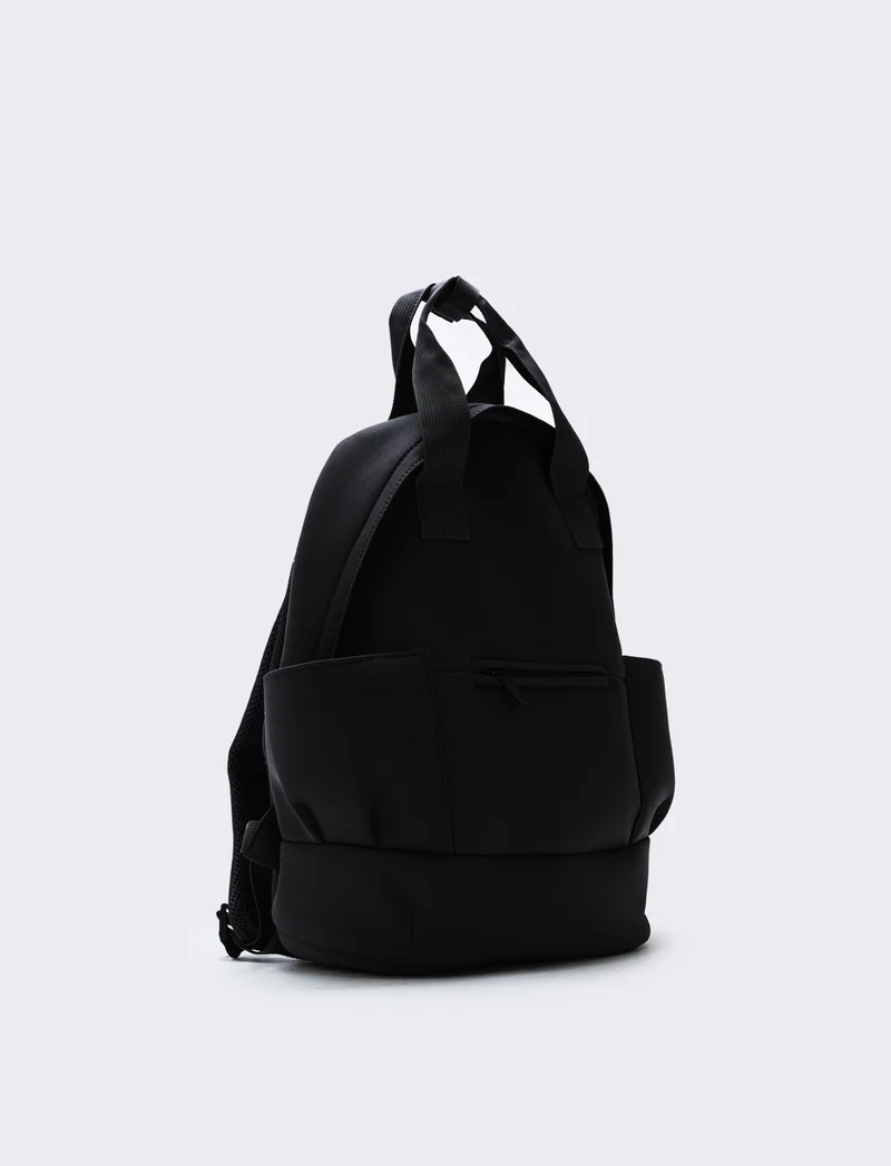 Zaino in tessuto scuba con tasche laterali - Nero