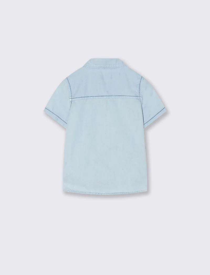 Camicia denim manica corta con tasca - Denim chiaro
