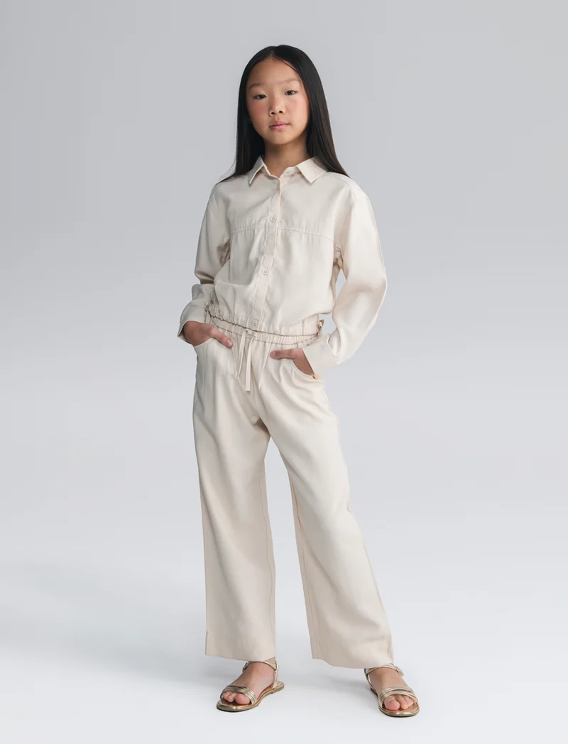 Pantalone da bambina gamba ampia ed elastico - Beige