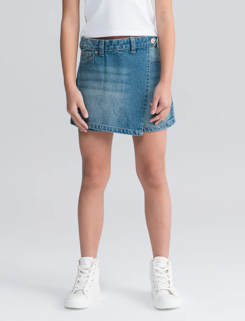 Short finta gonna in denim 100% cotone - Denim