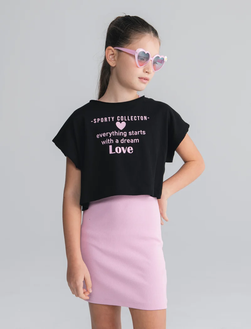 Set 2 pezzi: abito in rib e t-shirt cropped - Rosa