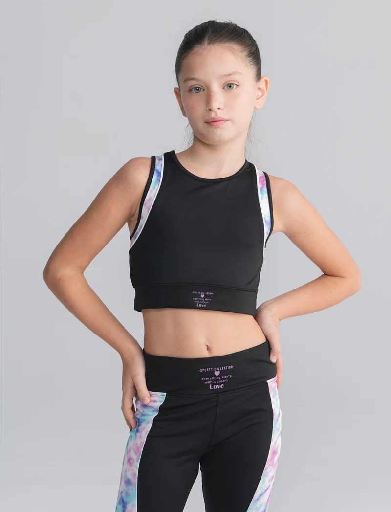 Canotta sporty cropped con dettagli stampati - Nero