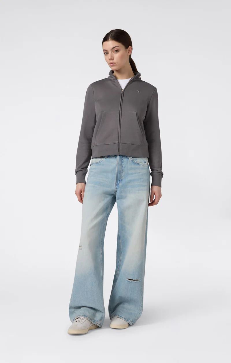 Women’s Lightweight Full Zip Sweatshirt with Tonal Embroidered “C” Logo Icons