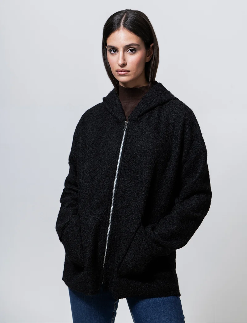 Cappotto con zip oversize - Nero