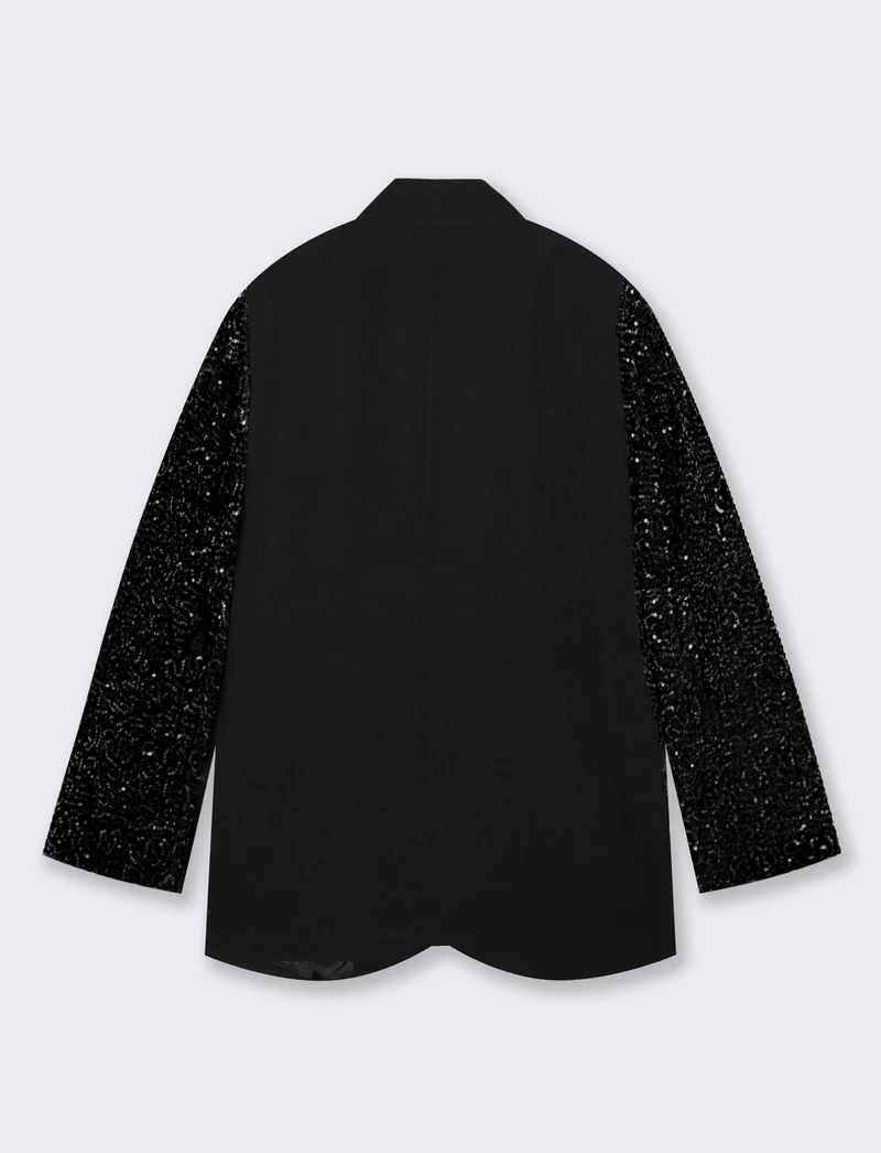 Giacca over con maniche in paillettes - Nero