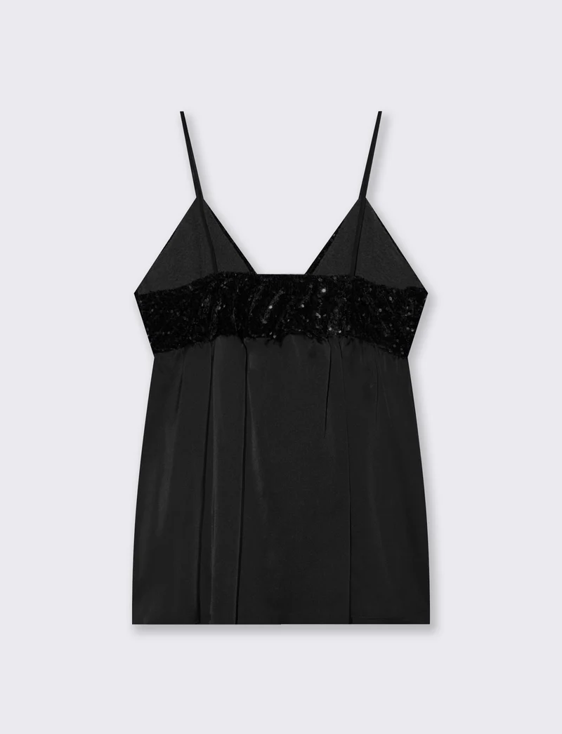 Top in paillettes e georgette - Nero