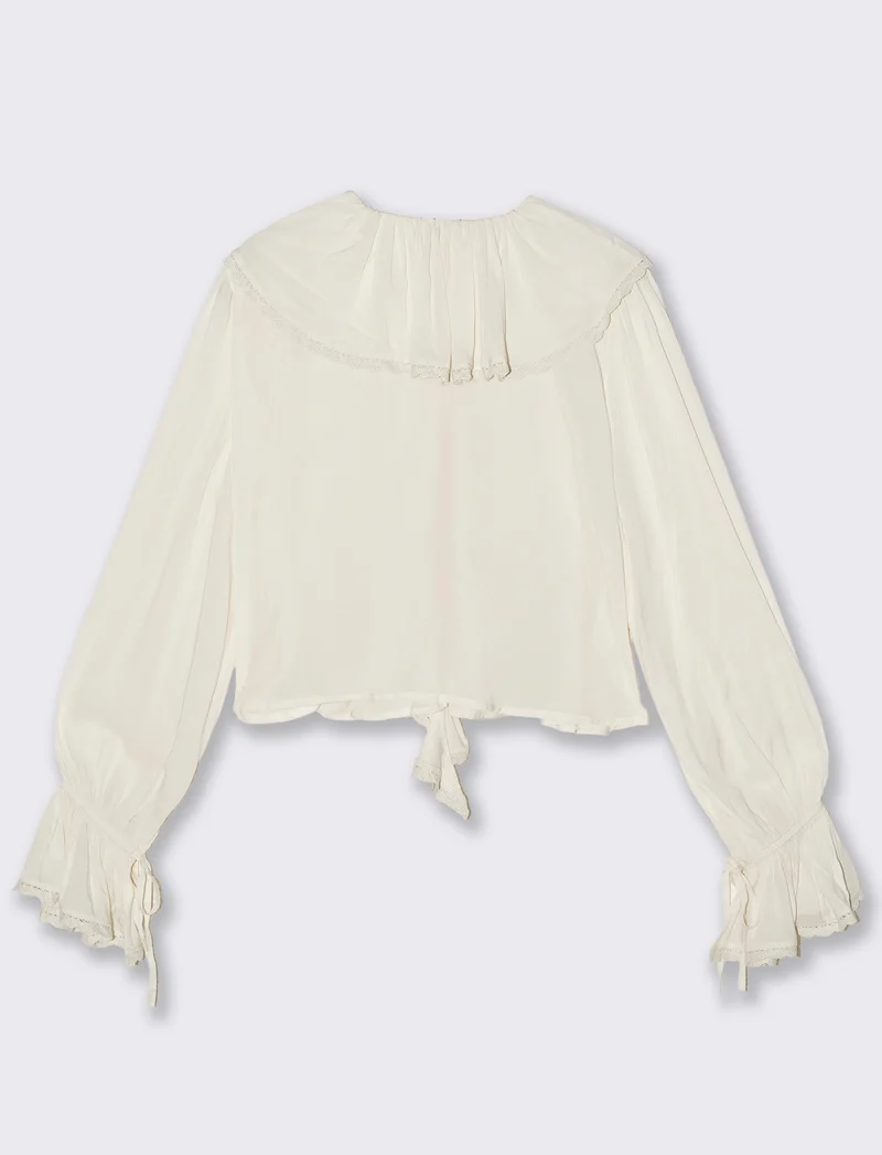 Blusa con rouches e scollo a V - Avorio