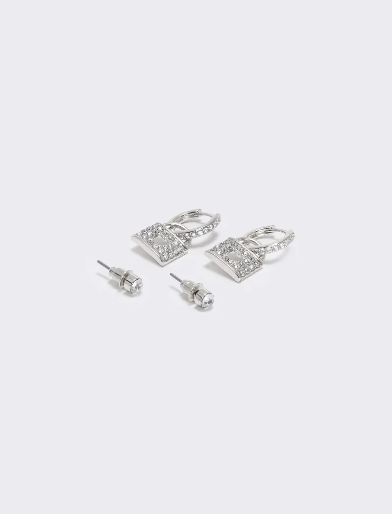 Orecchini catenaccio con strass brillanti - Argento