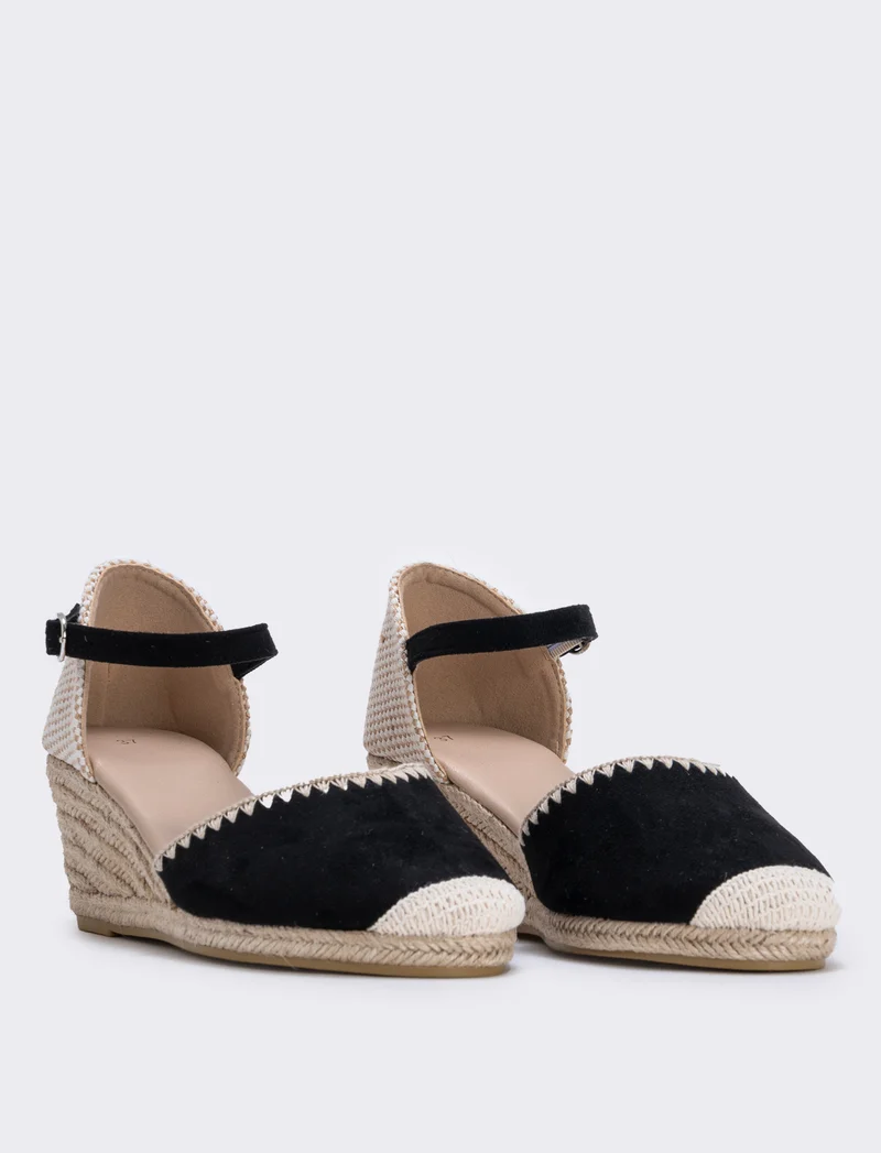 Espadrillas con cinturino e zeppa 60 mm - Nero