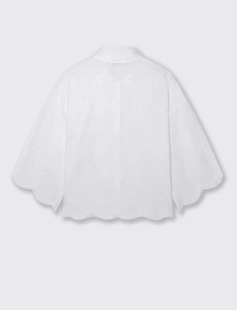 Camicia in pizzo con manica a campana - Bianco