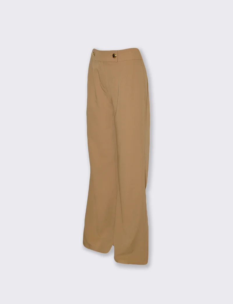 Pantaloni Palazzo con Bottoni in Vita - Sabbia