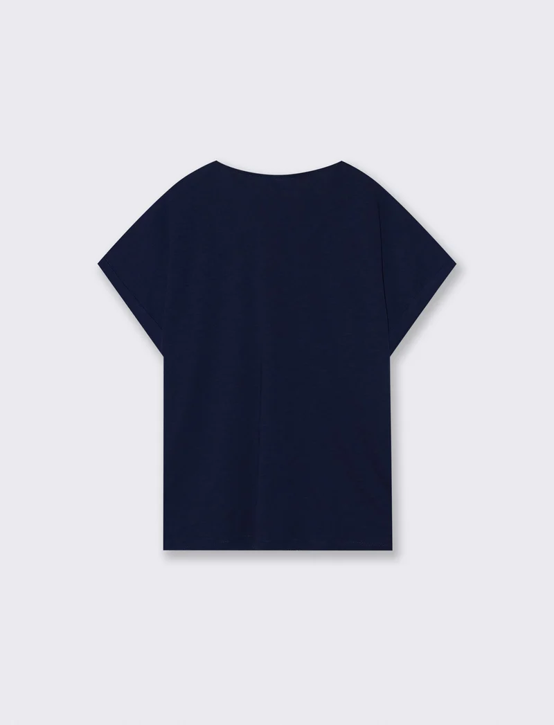 T-Shirt in Cotone con Passamaneria e Pizzo - Blu