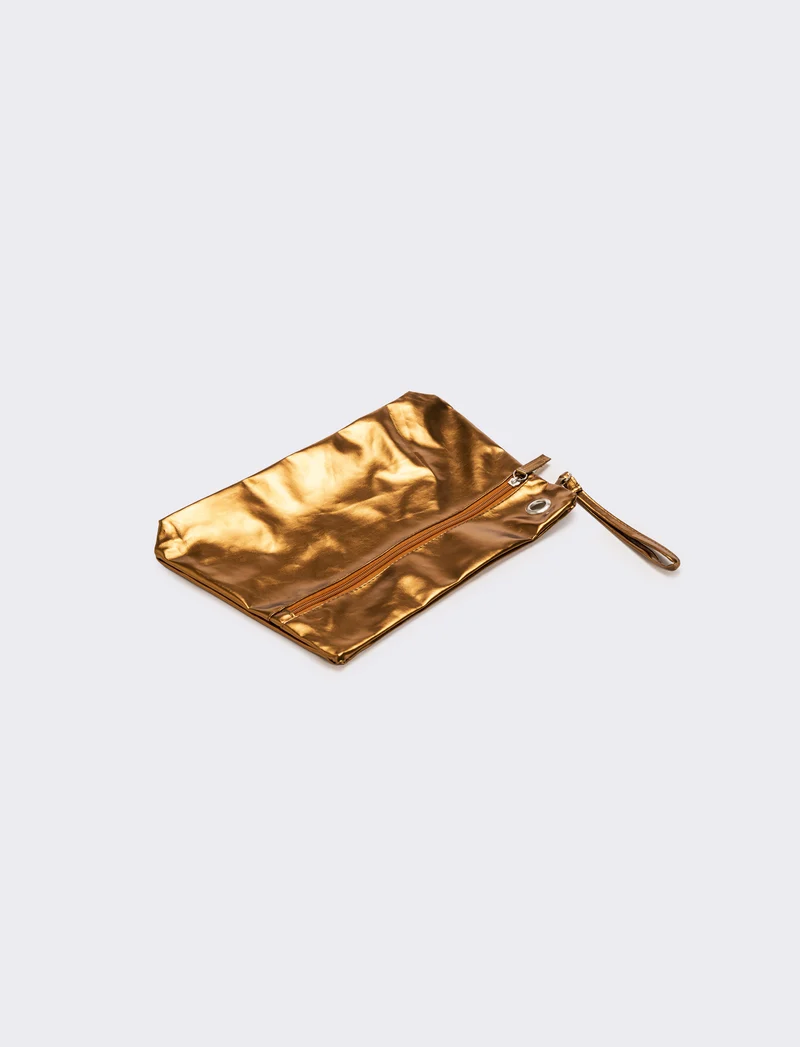Pochette donna in vernice liscia con maniglia - Bronzo