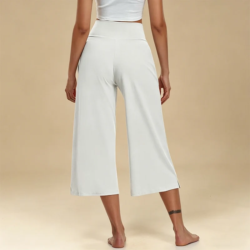 Olivenorma Crossover High Waist Cropped Wide Leg With Pockets Yoga Fitness Damenhose