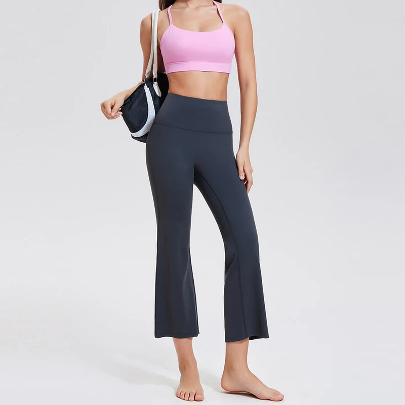 Olivenorma High Waist Eight Points Micro Flare Slim Yoga Fitness Damenhose