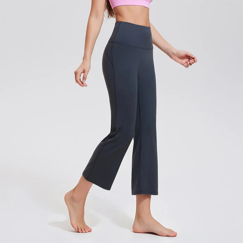 Olivenorma High Waist Eight Points Micro Flare Slim Yoga Fitness Damenhose