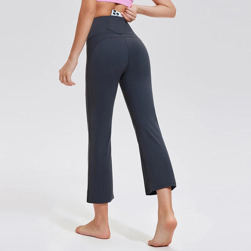 Olivenorma High Waist Eight Points Micro Flare Slim Yoga Fitness Damenhose