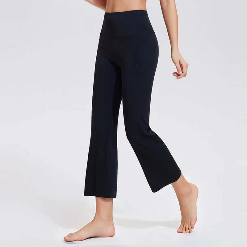 Olivenorma High Waist Eight Points Micro Flare Slim Yoga Fitness Damenhose
