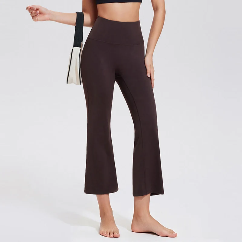 Olivenorma High Waist Eight Points Micro Flare Slim Yoga Fitness Damenhose