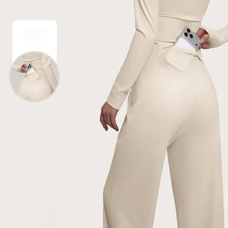 Olivenorma Crossover High Waist Split Wide Leg Loose Drape Yoga Damenhose
