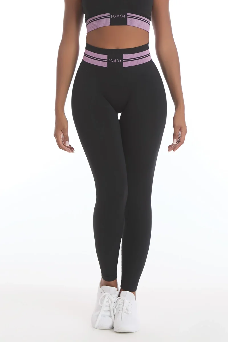 Leggings Push Up Ikona Nero e Rosa Ortensia