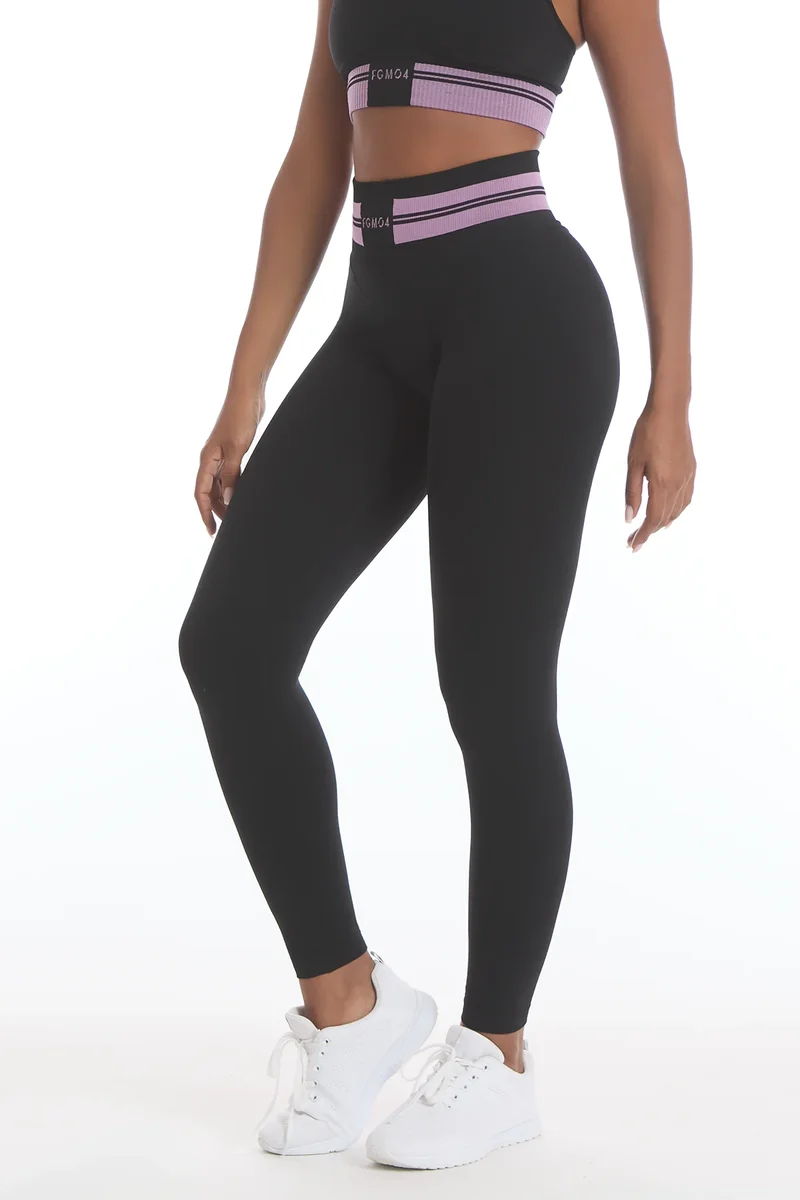 Leggings Push Up Ikona Nero e Rosa Ortensia