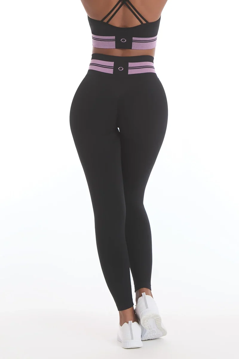 Leggings Push Up Ikona Nero e Rosa Ortensia