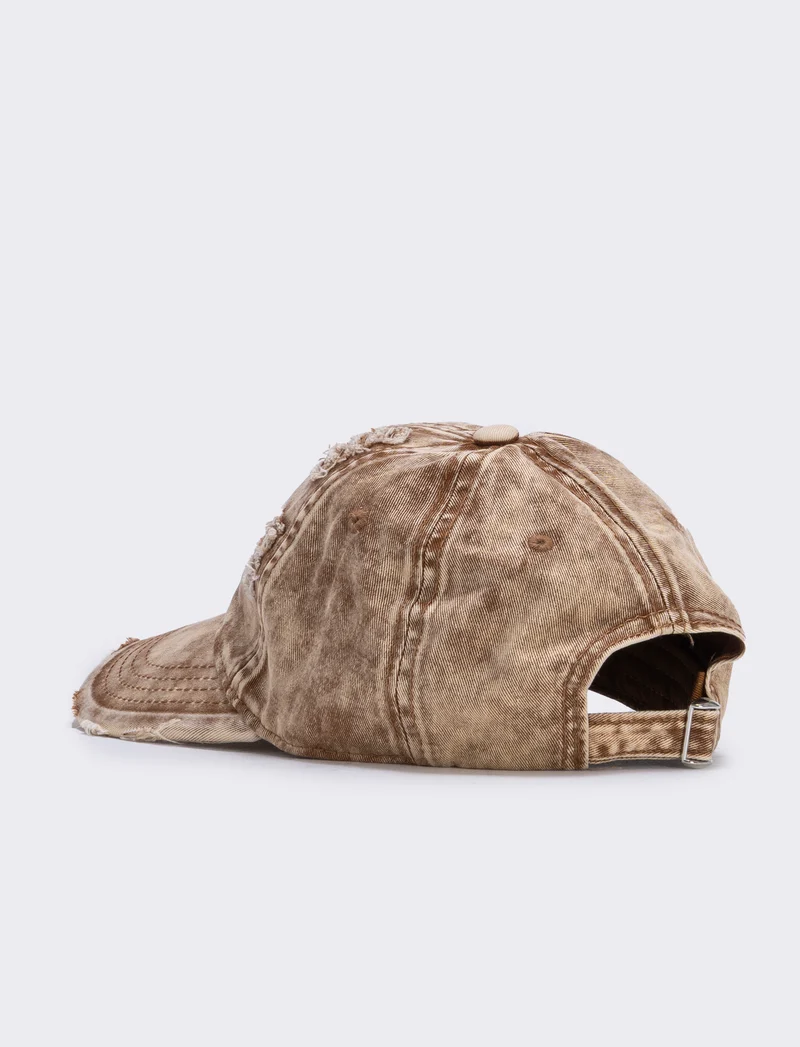 Cappello baseball delavè sfrangiato - Beige