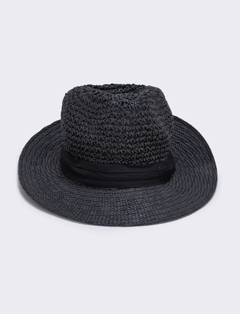 Cappello in paglia con banda nera uomo - Nero