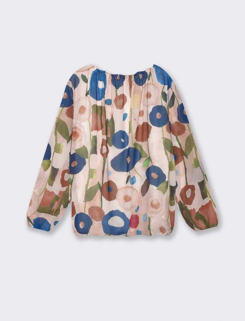 Casacca a manica lunga con scollo arricciato - Beige