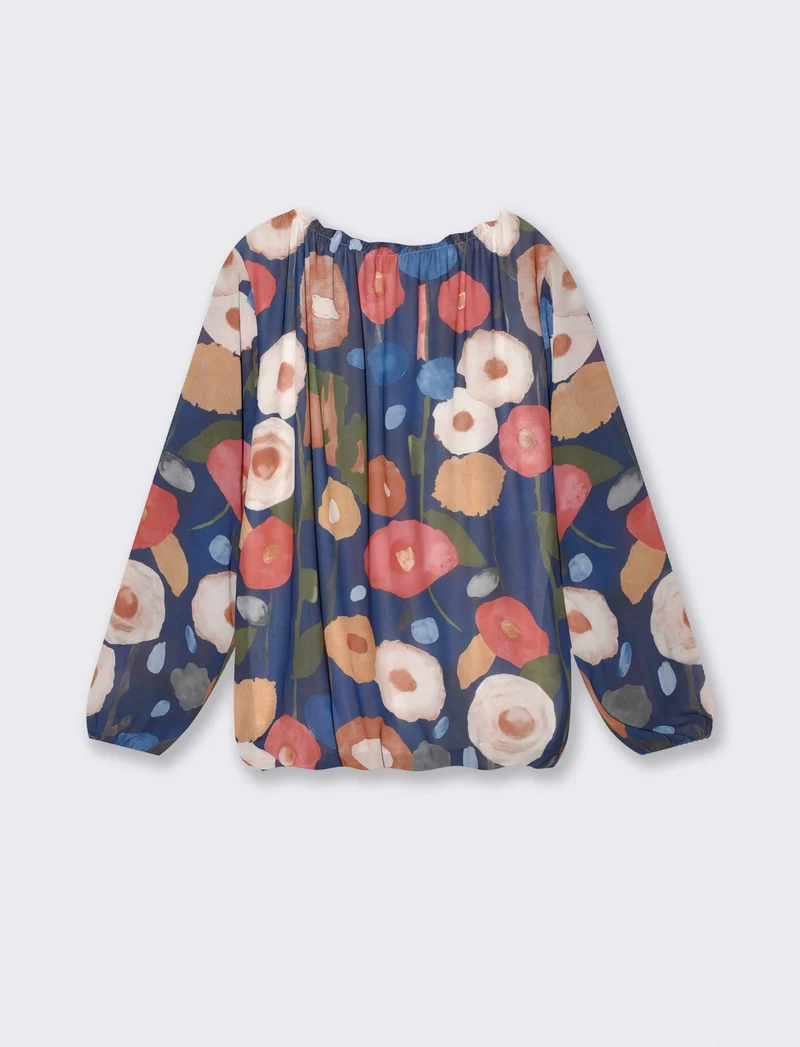 Casacca a manica lunga con scollo arricciato - Blu