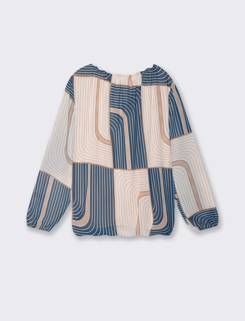 Blusa con stampa e fiocco sull'orlo - Blu