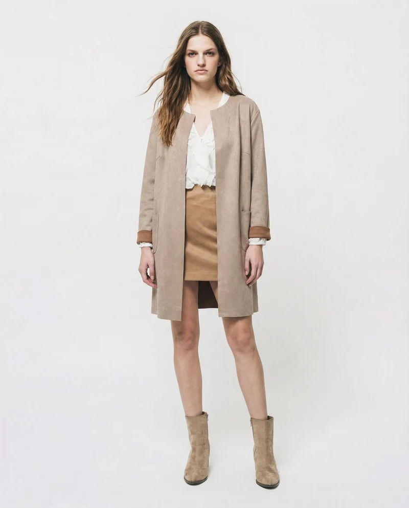 Giacca aperta in suede senza bottoni - Grigio fango