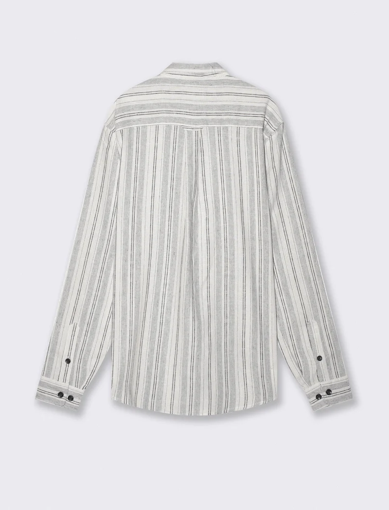 Camicia a righe in lino regular fit - Bianco