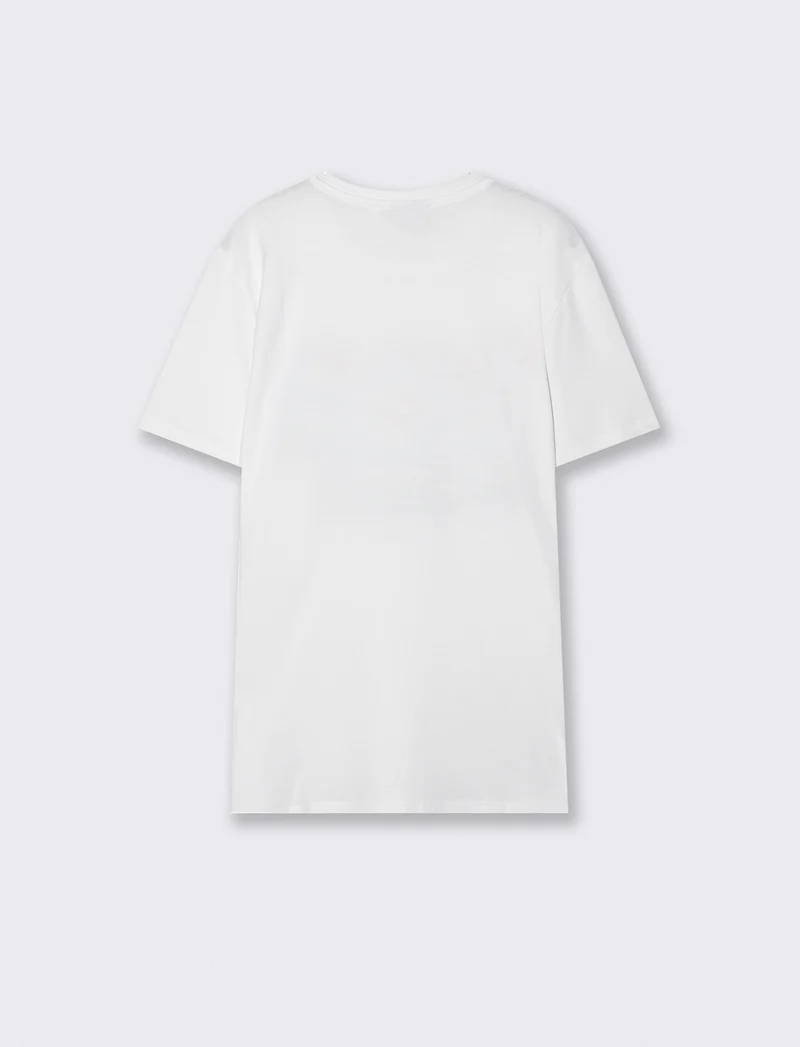 T-shirt girocollo effetto mosaico ricamato - Bianco
