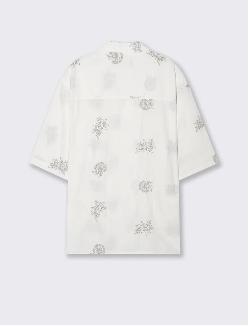 Camicia boxy fit in cotone ricamato - Beige ecru