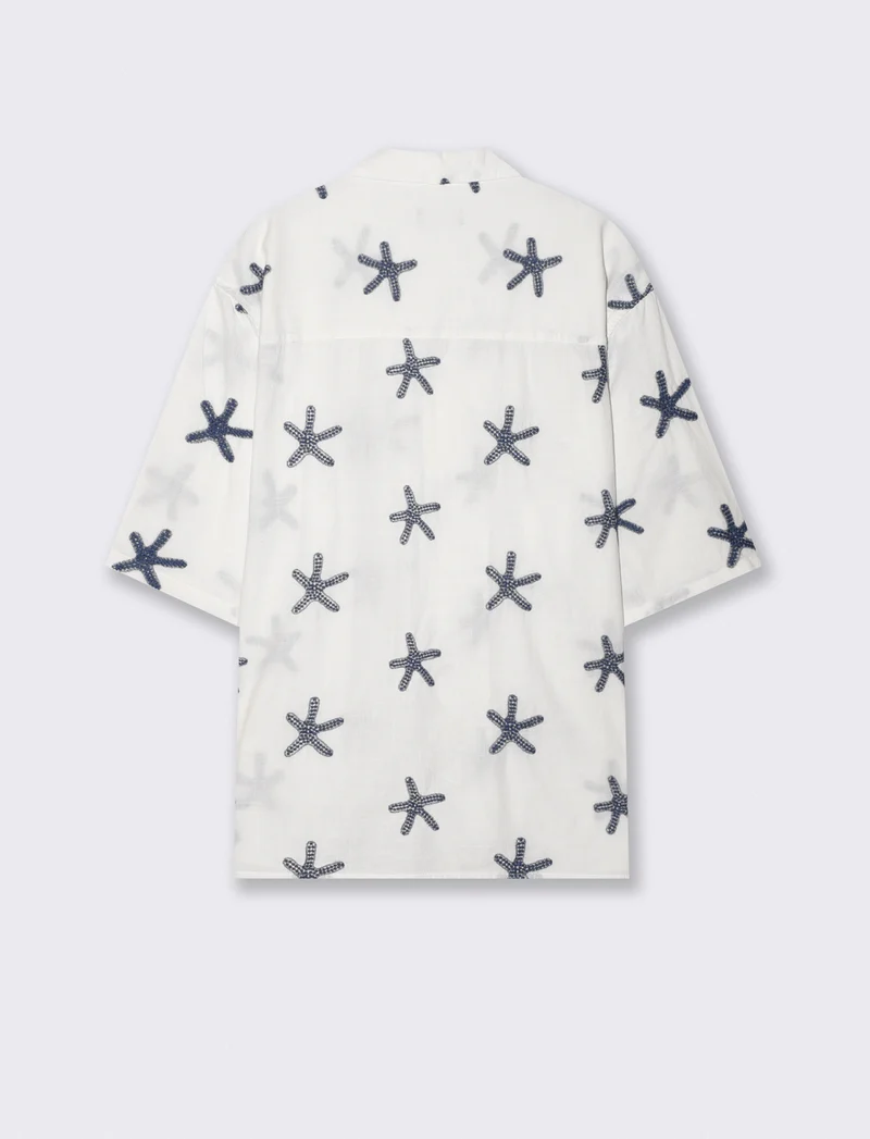 Camicia boxy fit in cotone ricamato - Bianco