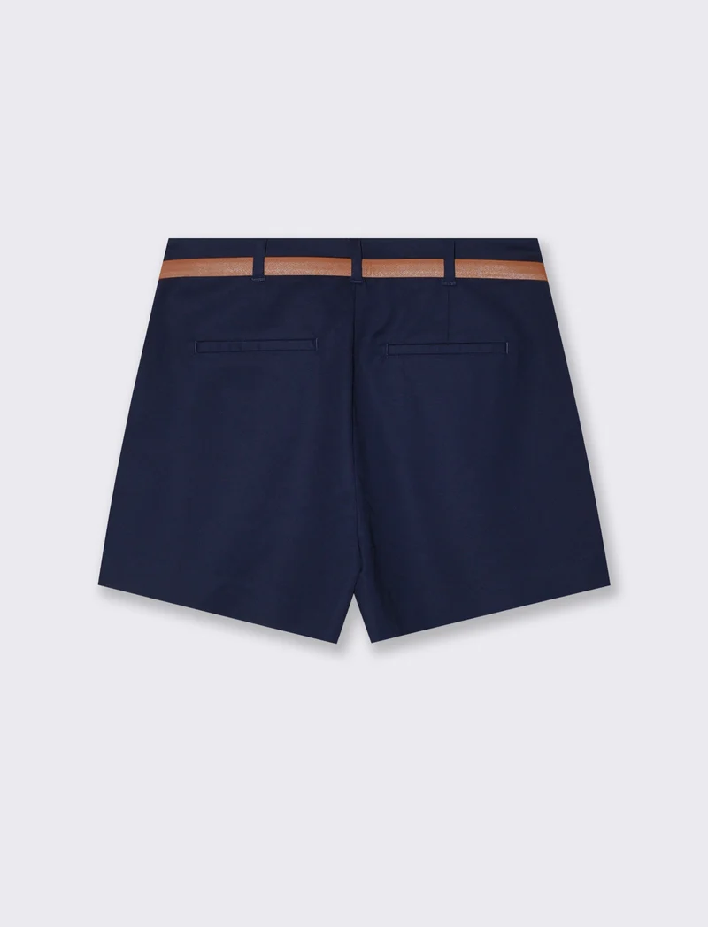 Bermuda in cotone con cintura - Blu