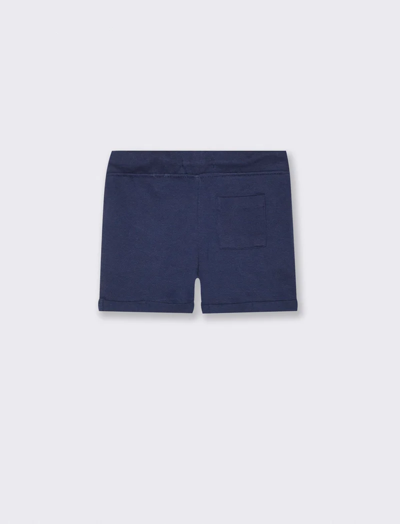 Bermuda in piquet con coulisse ed etichetta - Blu